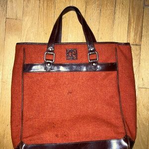Cole Haan orange felt and leather tote bag